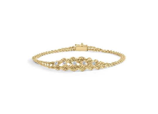 10K Yellow Gold 1/4 Cttw Round-Cut Diamond Basket Weave Rope Chain Style 7" Bracelet (H-I Color, I1-I2 Clarity)-0