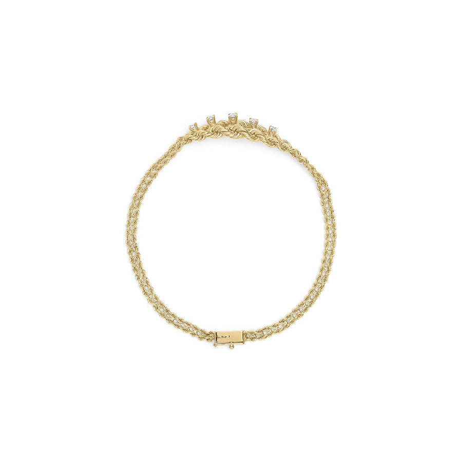 10K Yellow Gold 1/4 Cttw Round-Cut Diamond Basket Weave Rope Chain Style 7