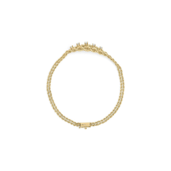 10K Yellow Gold 1/4 Cttw Round-Cut Diamond Basket Weave Rope Chain Style 7