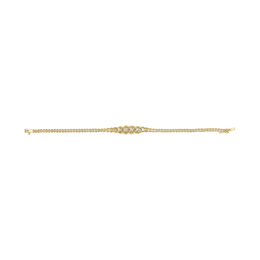 10K Yellow Gold 1/4 Cttw Round-Cut Diamond Basket Weave Rope Chain Style 7