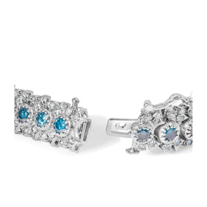 14K White Gold 10.0 Cttw Blue and White Diamond Vintage-Inspired Floral Cluster Link 7