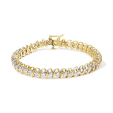18K yellow gold tennis bracelet with round diamond stones in S-links thumbnail 1
