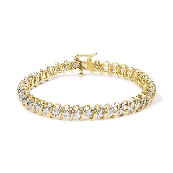 18K Yellow Gold 4.0 Cttw Round-Cut Diamond S-Link 7