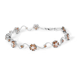 10K white gold bracelet with champagne and white diamond floral clusters thumbnail 1