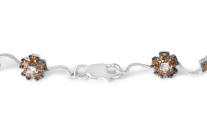 10K White Gold 4.0 Cttw Champagne and White Diamond Floral Cluster and Station Link Bracelet (H-I Color, SI2-I1 Clarity) - 7
