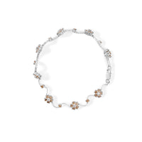 10K White Gold 4.0 Cttw Champagne and White Diamond Floral Cluster and Station Link Bracelet (H-I Color, SI2-I1 Clarity) - 7