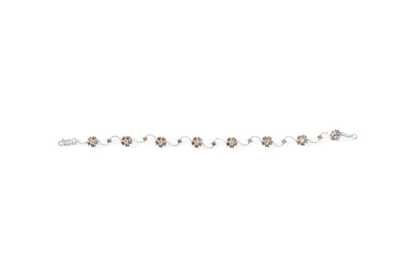 10K White Gold 4.0 Cttw Champagne and White Diamond Floral Cluster and Station Link Bracelet (H-I Color, SI2-I1 Clarity) - 7