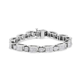 14K white gold tennis bracelet with princess cut diamond stones in invisible setting thumbnail 1