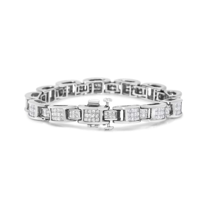 14K White Gold 5.0 Cttw Princess Cut Diamond Invisible Set Alternating Size D Shaped Links Tennis Bracelet (H-I Color, SI2-I1 Clarity) - 7”