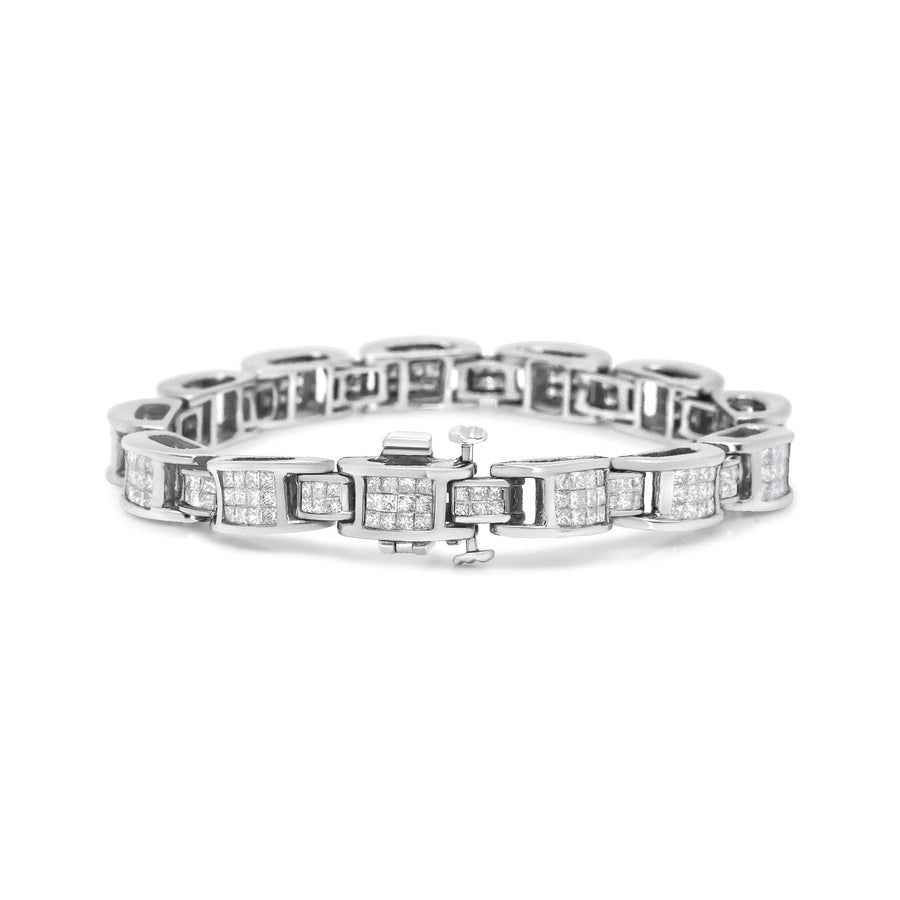14K White Gold 5.0 Cttw Princess Cut Diamond Invisible Set Alternating Size D Shaped Links Tennis Bracelet (H-I Color, SI2-I1 Clarity) - 7”