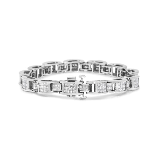 14K White Gold 5.0 Cttw Princess Cut Diamond Invisible Set Alternating Size D Shaped Links Tennis Bracelet (H-I Color, SI2-I1 Clarity) - 7”