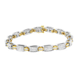 14K two-tone gold bracelet with princess and baguette diamond stones thumbnail 1