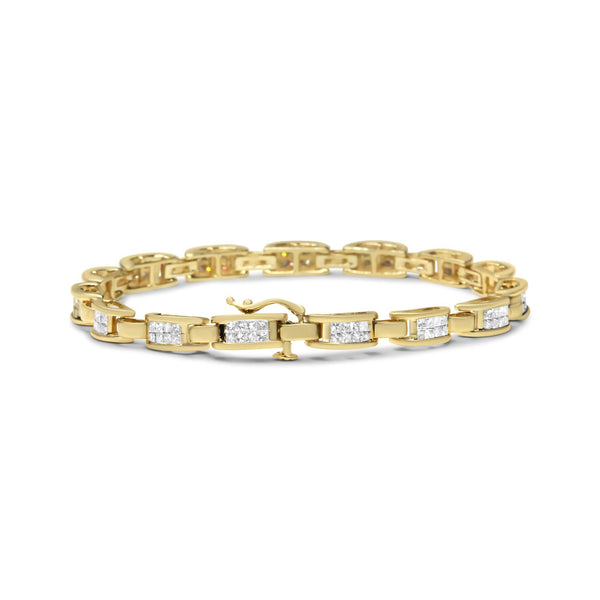 10K Yellow Gold 2.0 Cttw Invisible-Set Princess Cut Diamond Rectangular Link Bracelet (I-J Color, SI2-I1 Clarity) - 7