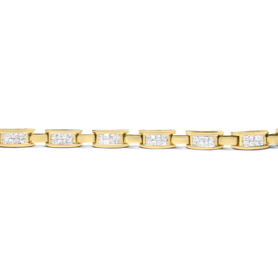 10K Yellow Gold 2.0 Cttw Invisible-Set Princess Cut Diamond Rectangular Link Bracelet (I-J Color, SI2-I1 Clarity) - 7
