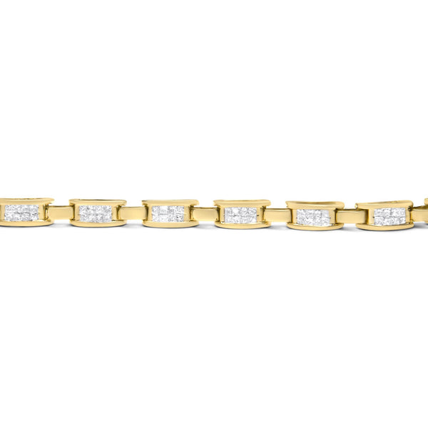 10K Yellow Gold 2.0 Cttw Invisible-Set Princess Cut Diamond Rectangular Link Bracelet (I-J Color, SI2-I1 Clarity) - 7