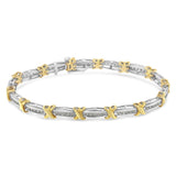 Two-Tone 10K Yellow Gold over .925 Sterling Silver 1.0 Cttw Diamond Channel Set Tapered & X-Link 7