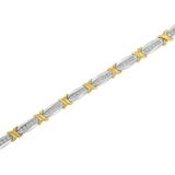 Two-Tone 10K Yellow Gold over .925 Sterling Silver 1.0 Cttw Diamond Channel Set Tapered & X-Link 7