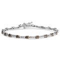 14K white gold bracelet with round champagne diamond stones on bar links