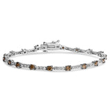 14K white gold bracelet with round champagne diamond stones on bar links thumbnail 1