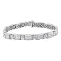 14K white gold tennis bracelet with alternating princess-cut diamond stations