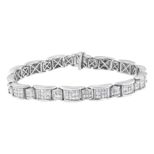 18K White Gold 5.0 Carat Princess Diamond Buckle Link Bracelet-0