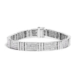 14K white gold bracelet with princess cut diamond stones in alternating links thumbnail 1
