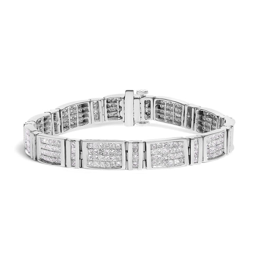 14K White Gold 7.0 Cttw Princess Cut Diamond 7" Alternating Vertical and Horizontal Rectangular Link Tennis Bracelet (H-I Color, SI2-I1 Clarity)-0