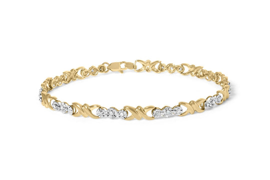 10K yellow gold bracelet with 3 diamond stones in X-link design