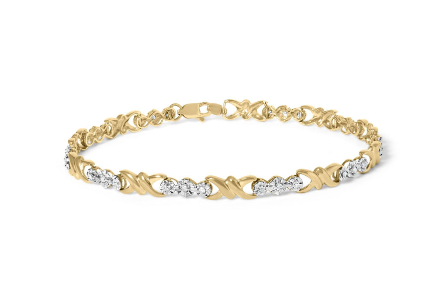 10k Yellow Gold 1/3 Cttw Diamond 3 Stone and X-Link Bracelet (I-J Color, I1-I2 Clarity) - 7.50