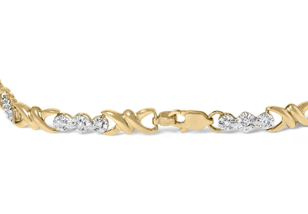 10k Yellow Gold 1/3 Cttw Diamond 3 Stone and X-Link Bracelet (I-J Color, I1-I2 Clarity) - 7.50