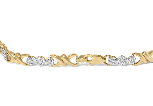 10k Yellow Gold 1/3 Cttw Diamond 3 Stone and X-Link Bracelet (I-J Color, I1-I2 Clarity) - 7.50