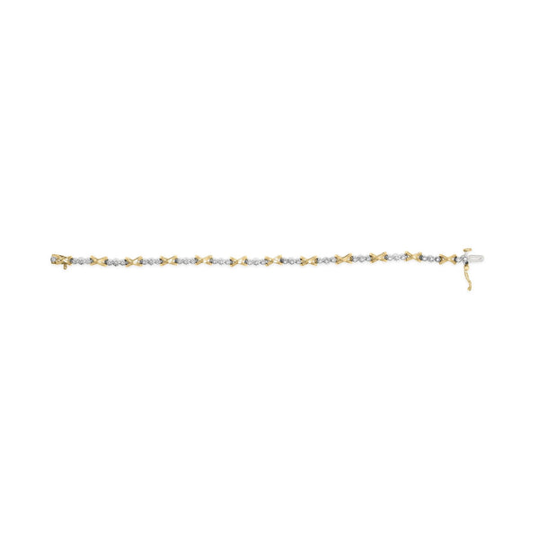 10K Two-Tone Gold 1/2 Cttw Diamond Alternating 3 Stone and X-Link 7