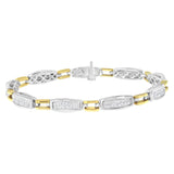 14K white and yellow gold bracelet with princess cut diamond stones thumbnail 1