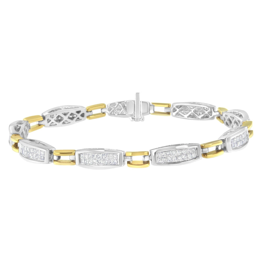 14K Yellow and White Gold 2.0 Cttw Princess Cut Diamond Tapered and Equal Sign Link Bracelet (G-H Color, SI1-SI2 Clarity) - 7
