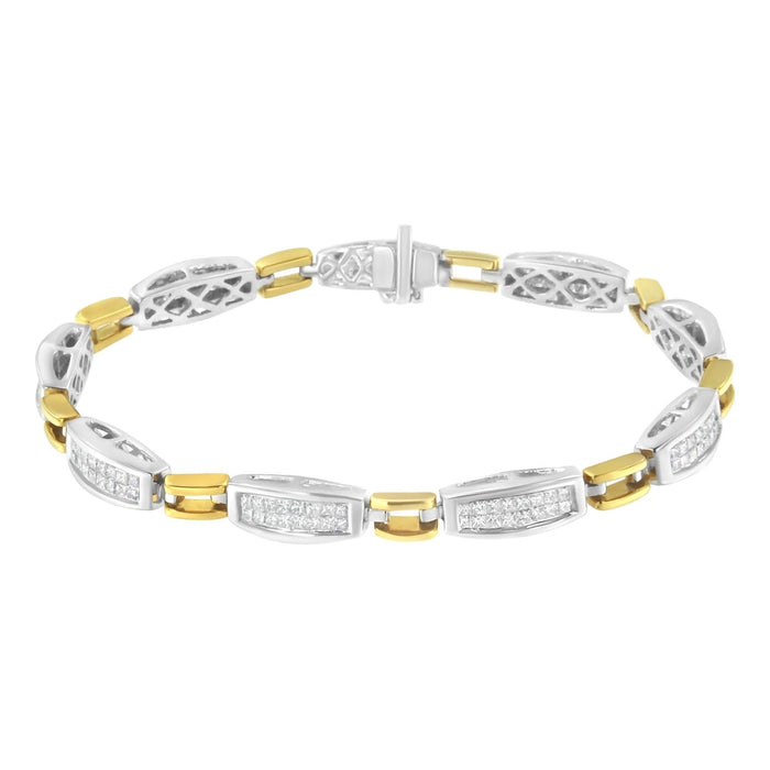 14K Yellow and White Gold 2.0 Cttw Princess Cut Diamond Tapered and Equal Sign Link Bracelet (G-H Color, SI1-SI2 Clarity) - 7