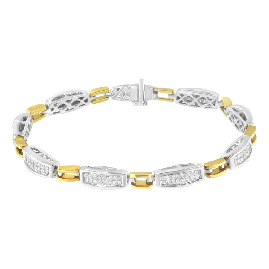 14K Yellow and White Gold 2.0 Cttw Princess Cut Diamond Tapered and Equal Sign Link Bracelet (G-H Color, SI1-SI2 Clarity) - 7