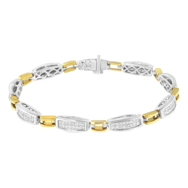 14K Yellow and White Gold 2.0 Cttw Princess Cut Diamond Tapered and Equal Sign Link Bracelet (G-H Color, SI1-SI2 Clarity) - 7