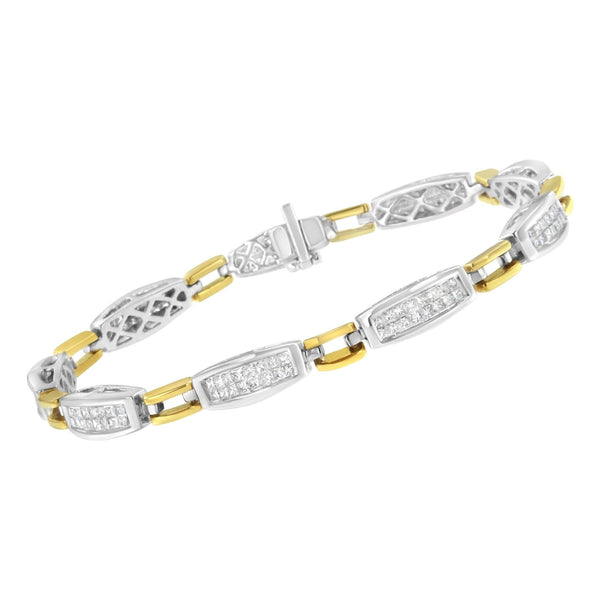 14K Yellow and White Gold 2.0 Cttw Princess Cut Diamond Tapered and Equal Sign Link Bracelet (G-H Color, SI1-SI2 Clarity) - 7
