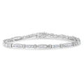 10K white gold tennis bracelet with round diamond stones in geometric setting