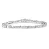 10K white gold tennis bracelet with round diamond stones in geometric setting thumbnail 1