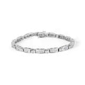 14K white gold tennis bracelet with baguette and princess-cut diamond stones