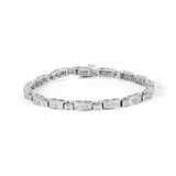 14K white gold tennis bracelet with baguette and princess-cut diamond stones thumbnail 1