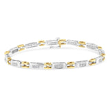10K two-tone gold bracelet with princess cut diamond stones in geo links thumbnail 1