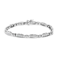 14K White Gold 2.0 Cttw Princess and Round Diamond Bar and Link Bracelet (I-J Color, I1-I2 Clarity) - 7.25