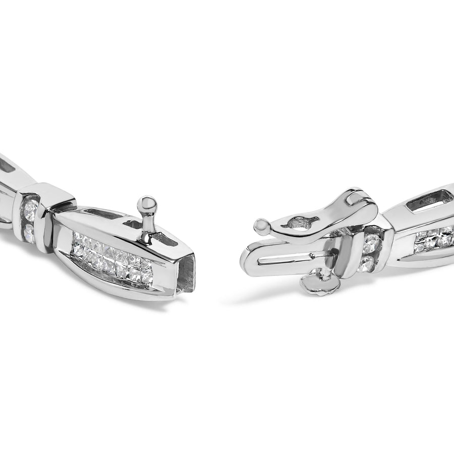 14K White Gold 2.0 Cttw Princess and Round Diamond Bar and Link Bracelet (I-J Color, I1-I2 Clarity) - 7.25