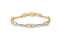 10K yellow gold bracelet with pave-set diamonds on bar and X-link design
