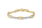 10K yellow gold bracelet with pave-set diamonds on bar and X-link design thumbnail 1