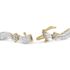 10K Yellow and White Gold 3.00 Cttw Diamond Cluster and Wave Link Bracelet (I-J Color, I1-I2 Clarity) - 7.25