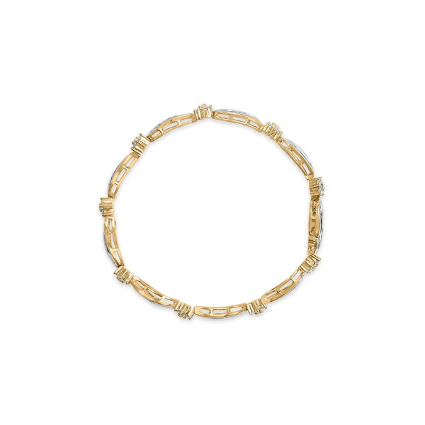 10K Yellow and White Gold 3.00 Cttw Diamond Cluster and Wave Link Bracelet (I-J Color, I1-I2 Clarity) - 7.25