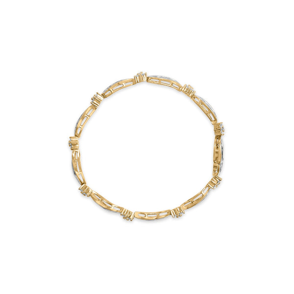 10K Yellow and White Gold 3.00 Cttw Diamond Cluster and Wave Link Bracelet (I-J Color, I1-I2 Clarity) - 7.25